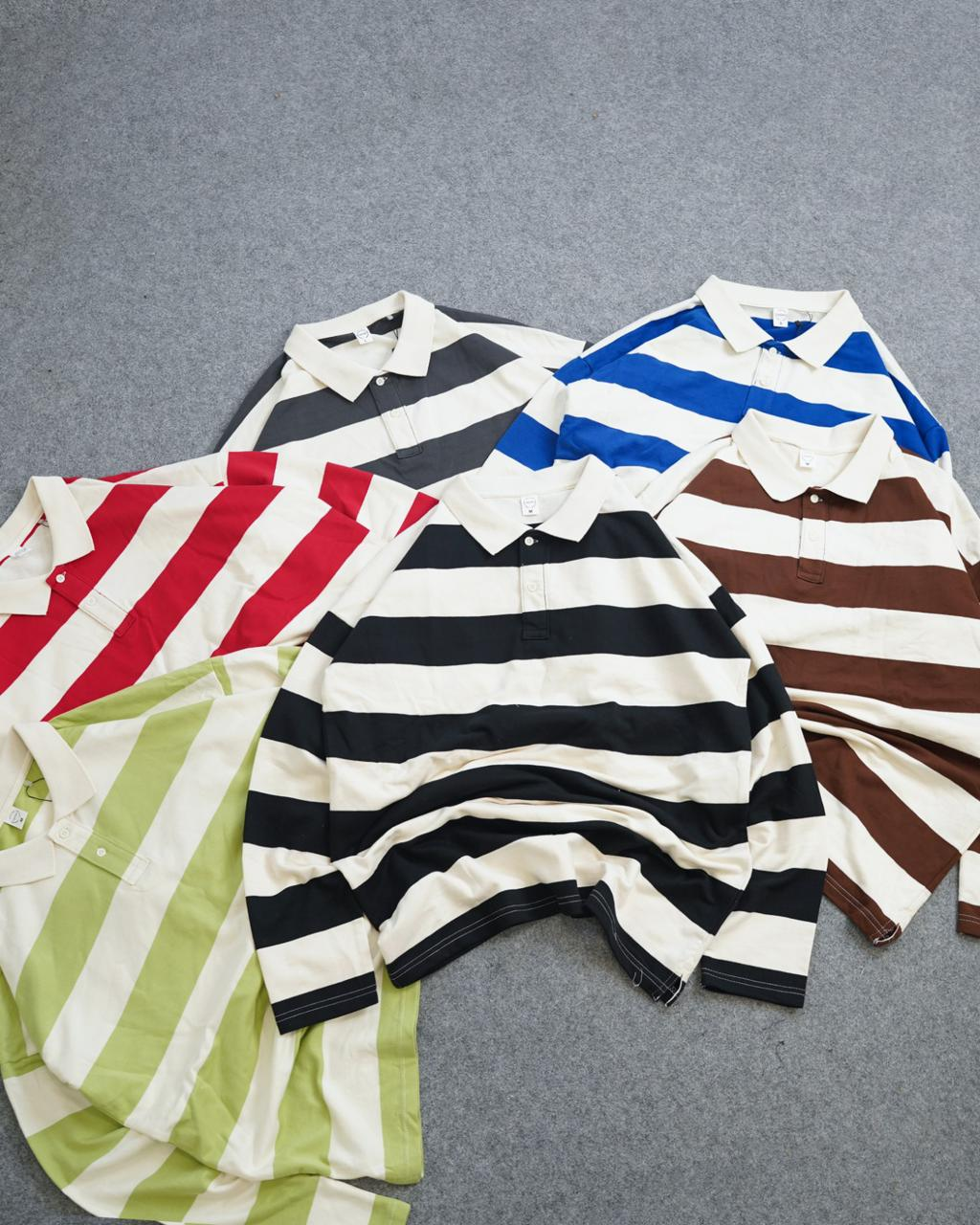 Oversized Striped Rugby Polo T Shirt